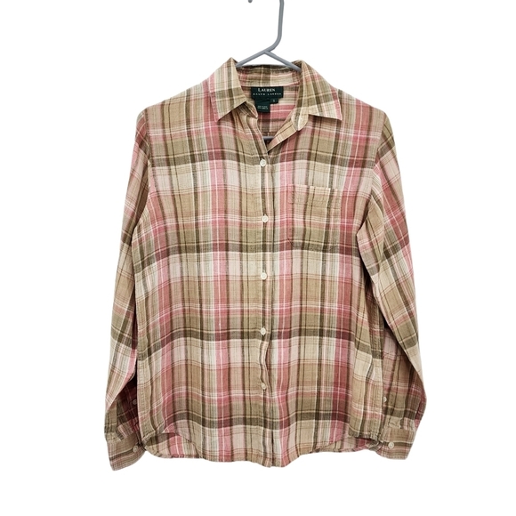 Lauren Ralph Lauren Women's 100% Linen Plaid Button Down Shirt - S - Picture 1 of 5